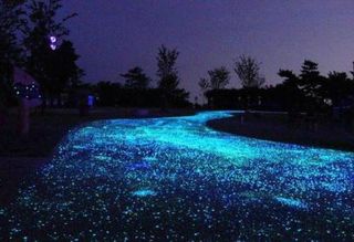 Blue glow concrete driveway